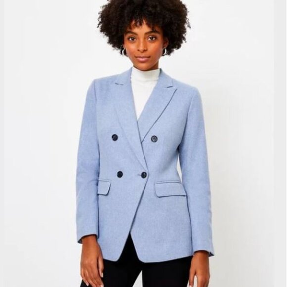 NWT LOFT MELANGE DOUBLE BREASTED MODERN Jonah Wool Me 4 Petite BLAZER Coat - Picture 1 of 8